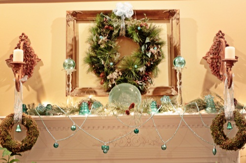 Aqua Christmas Mantel