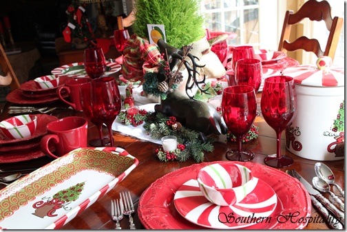red white christmas dishes