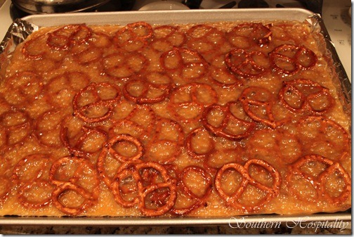 caramel over pretzels