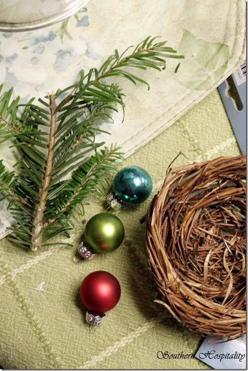 nest and Christmas balls