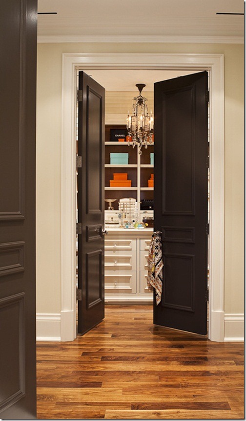 black interior doors with wood trim