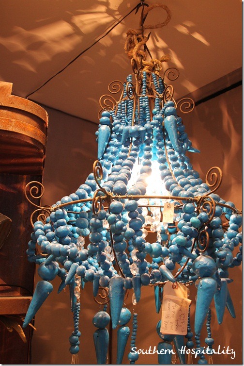 Beaded blue chandelier Anthropologie