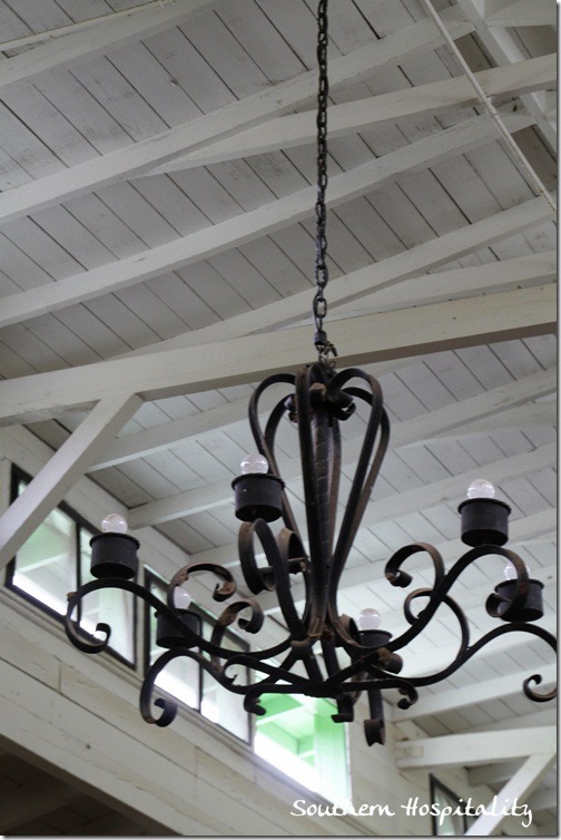 chandelier in barn