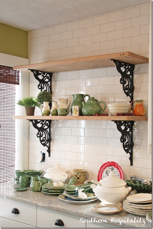 rustic shelves in kitchen