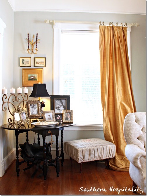 corner table and drapes