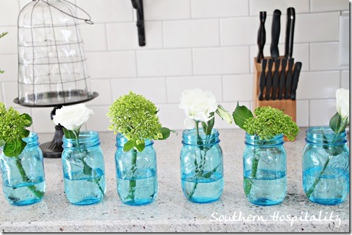 Blue Ball jars in kitchen