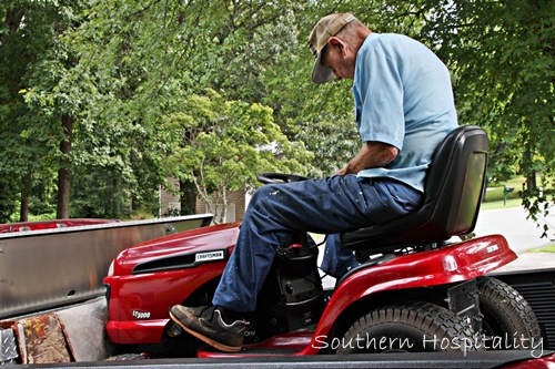 dad on mower
