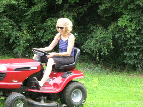 mowing grass