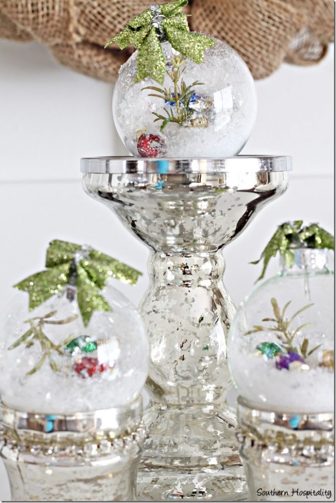 mercury glass with ornaments