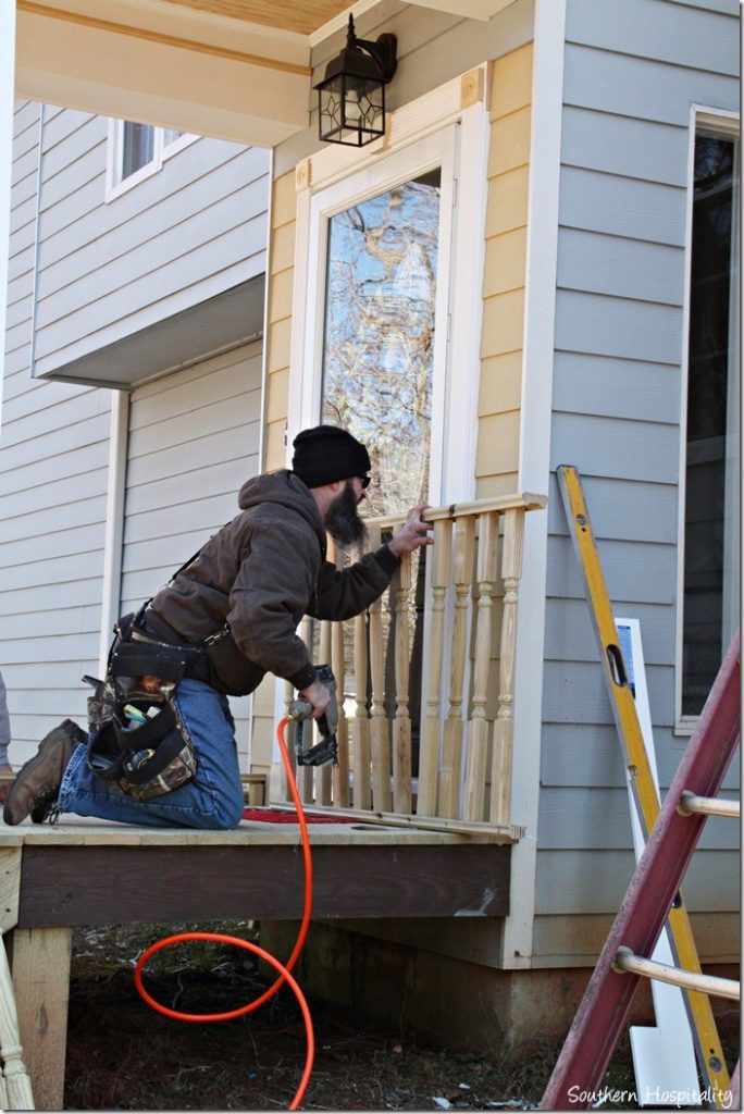 railings going in porch portico