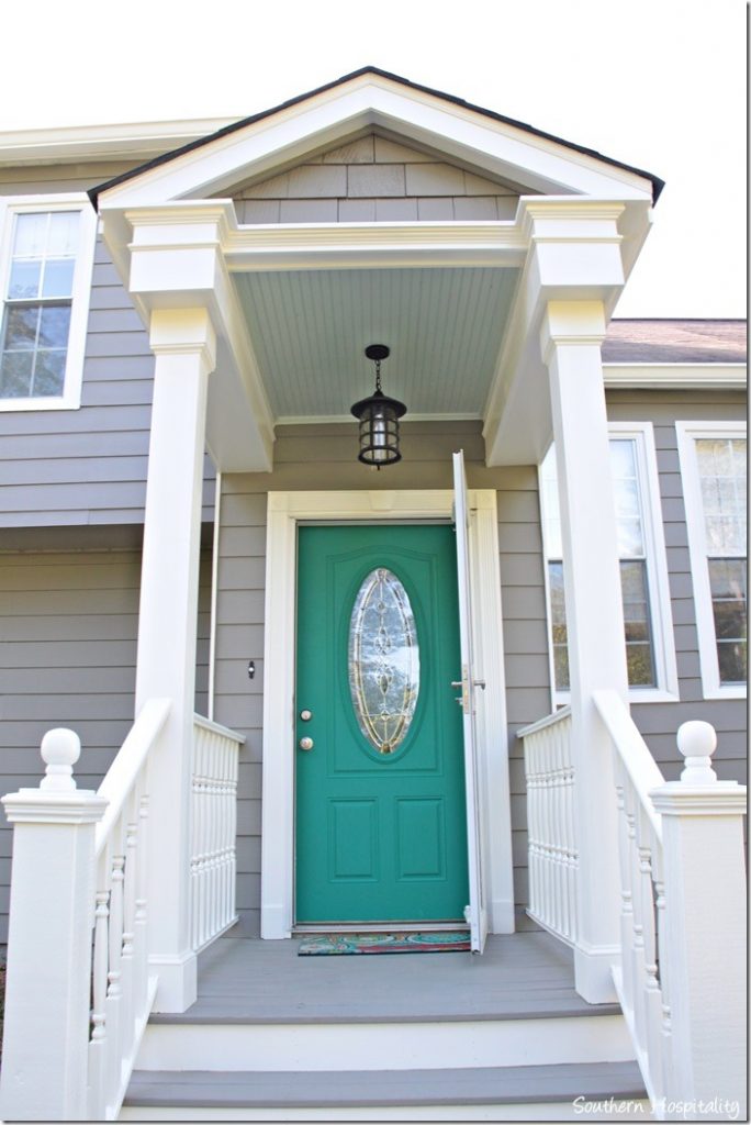 porch with door painted turquoise