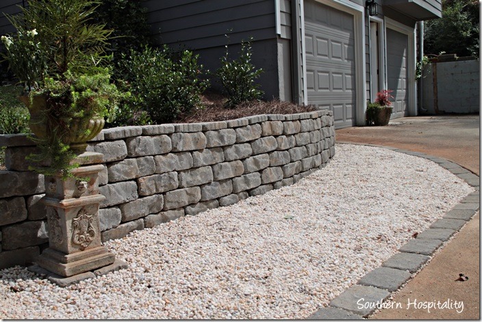 pea gravel and retaining wall