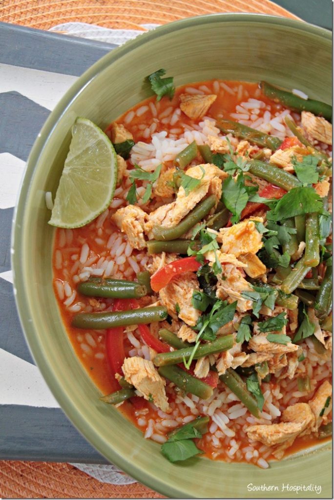 spicy chicken rice bowl thai dish