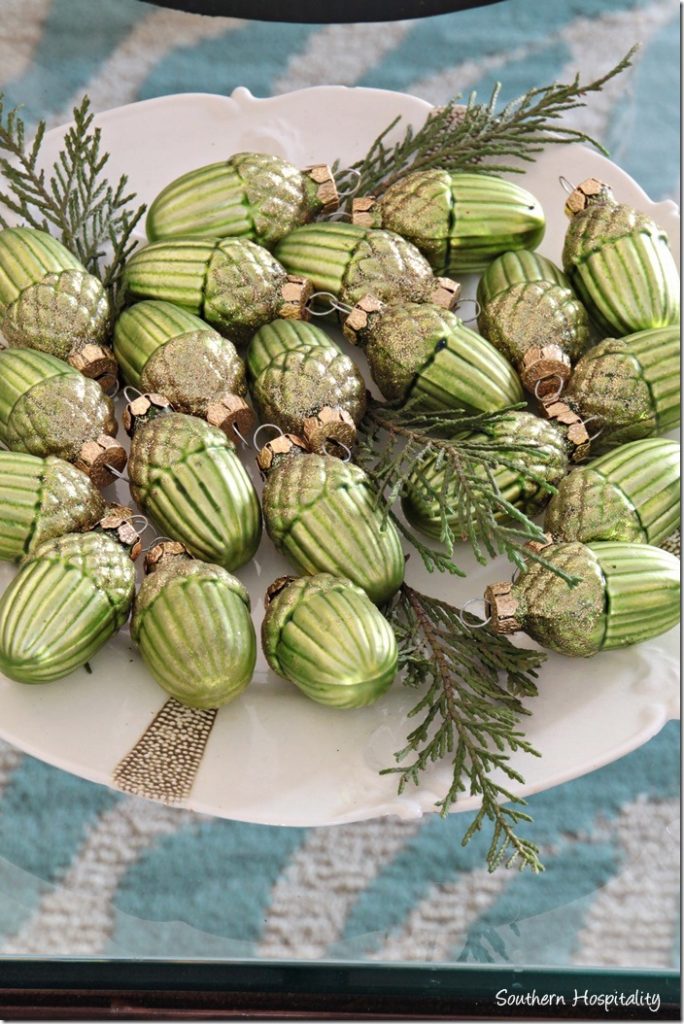 green sparkly acorns