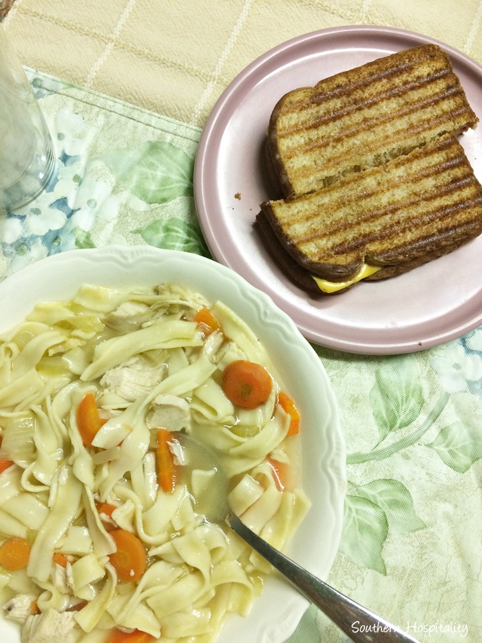 chicken noodle soup and grilled cheese