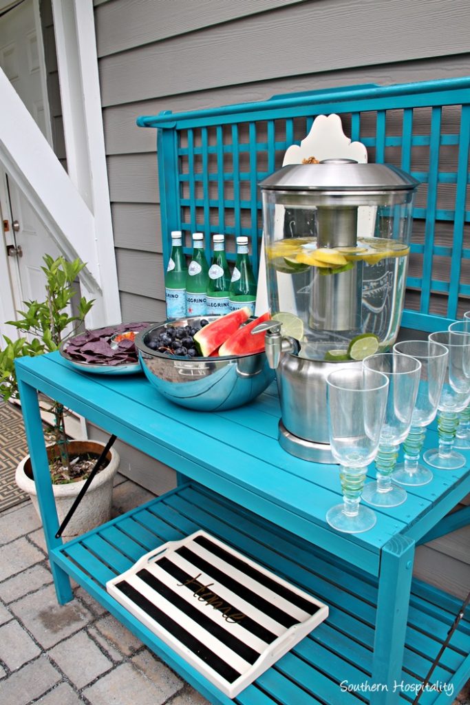 outdoor entertaining frontgate and potting bench