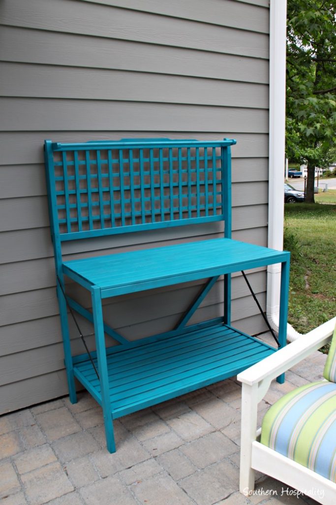 potting bench painted blue