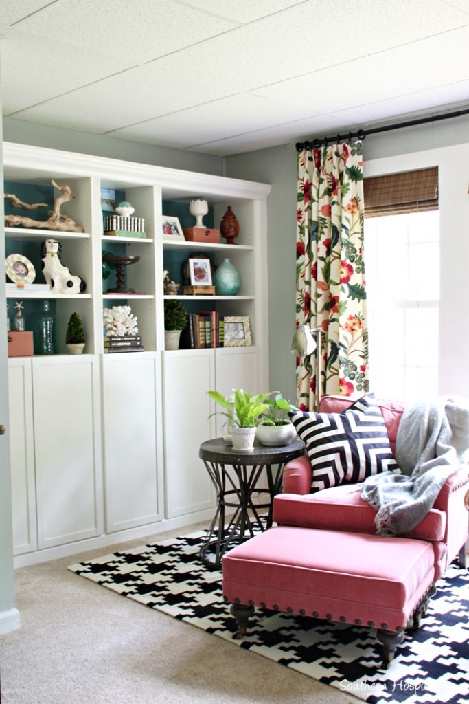 ballard coral chair and bookcases