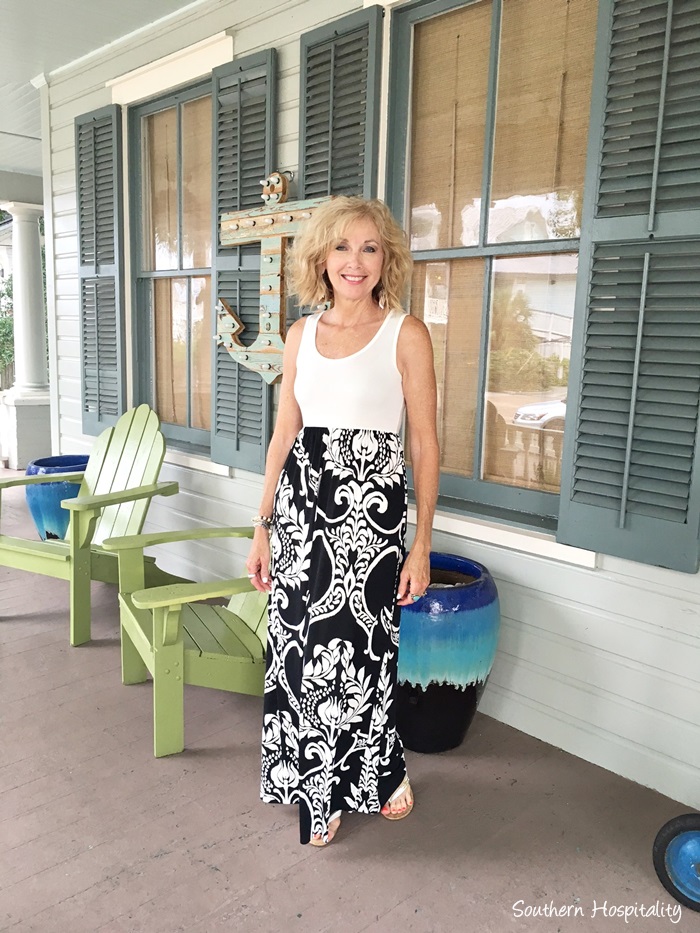 Fashion over 50: Black and White Maxi Dress - Southern Hospitality