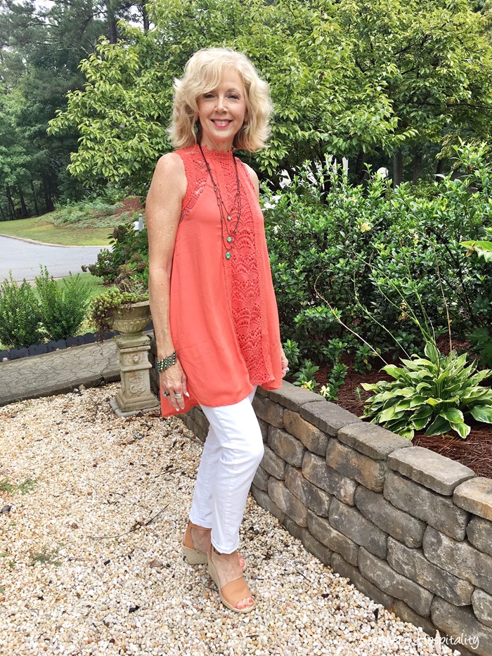 Fashion over 50: White Jeans And Coral - Southern Hospitality