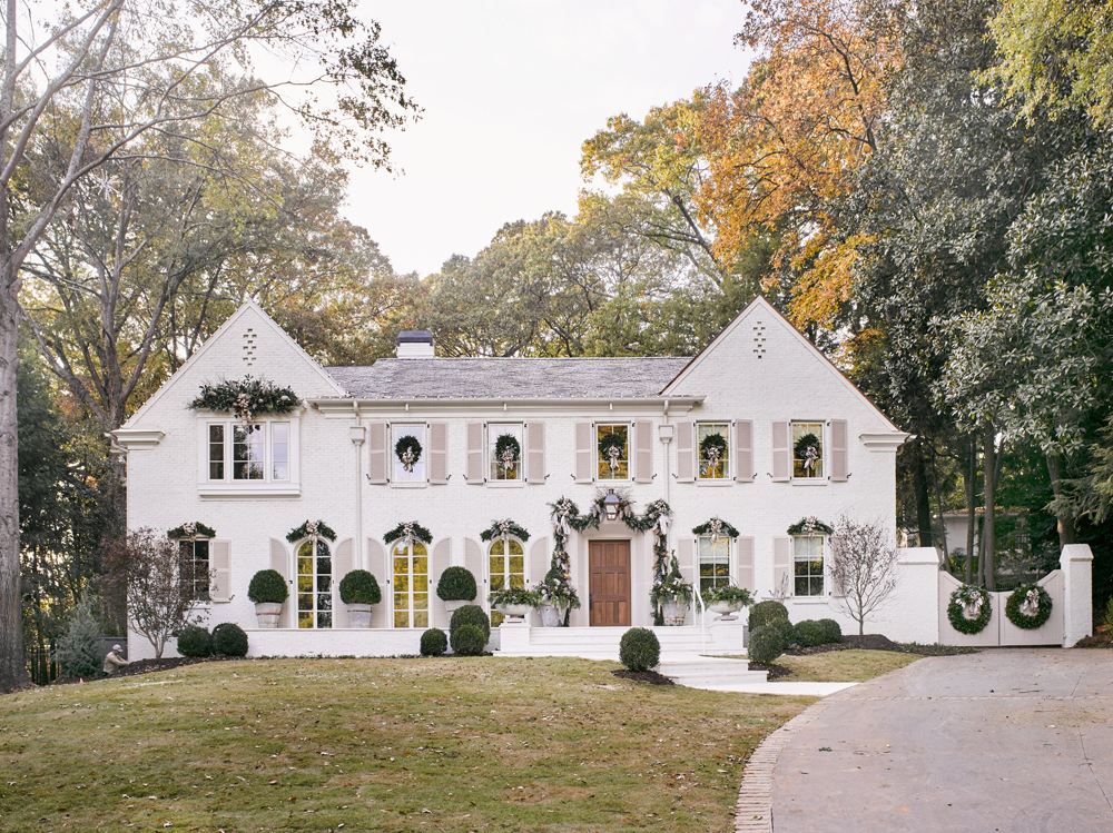 Best elegant exterior Christmas decor on Atlanta showhouse 2016 French Country white brick home