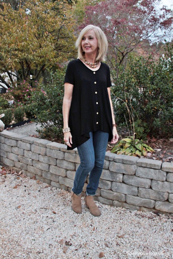 Fashion over 50: Black Lace and Velvet Holiday Top - Southern Hospitality