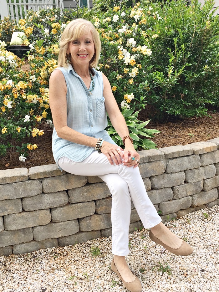 A Fresh Summer Look: White Jacket and Royal Blue Pants - Susanna Beverly  Hills