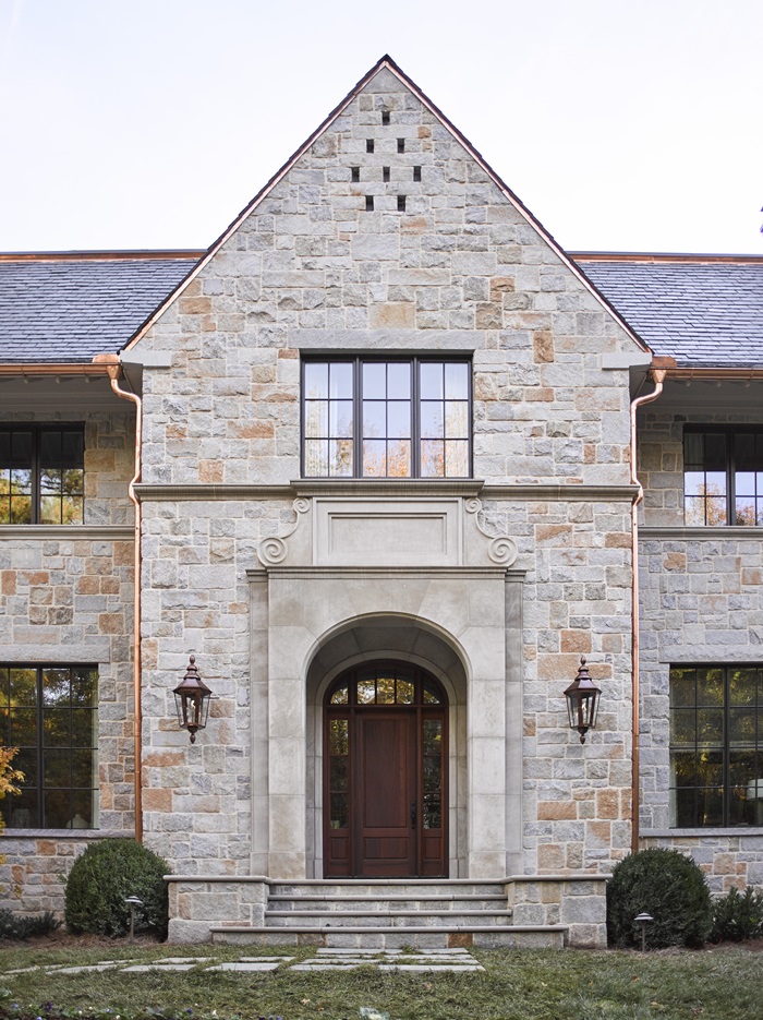 Custom brick and granite English country home facade in Buckhead