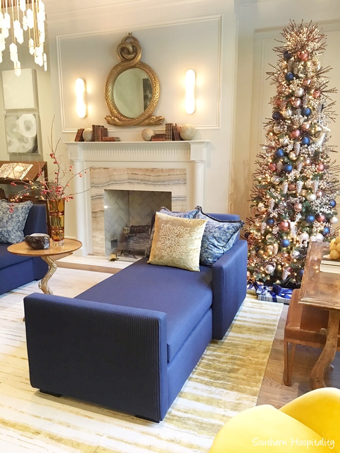 Beautiful blue holiday decor in Atlanta showhouse 2017