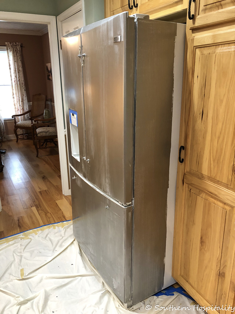 Painting a White Refrigerator with Liquid Stainless Steel - Southern  Hospitality