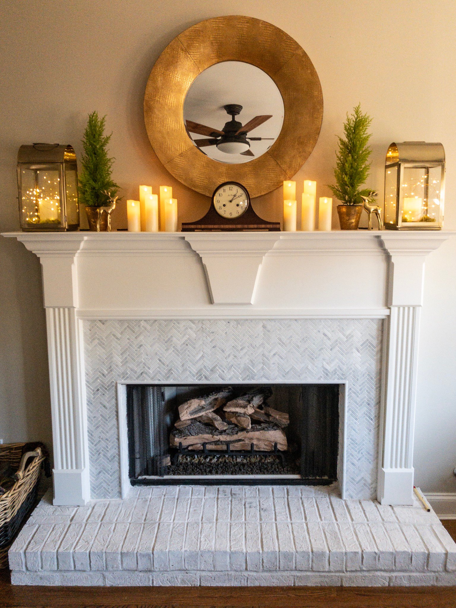 fireplace makeover paint and marble tile