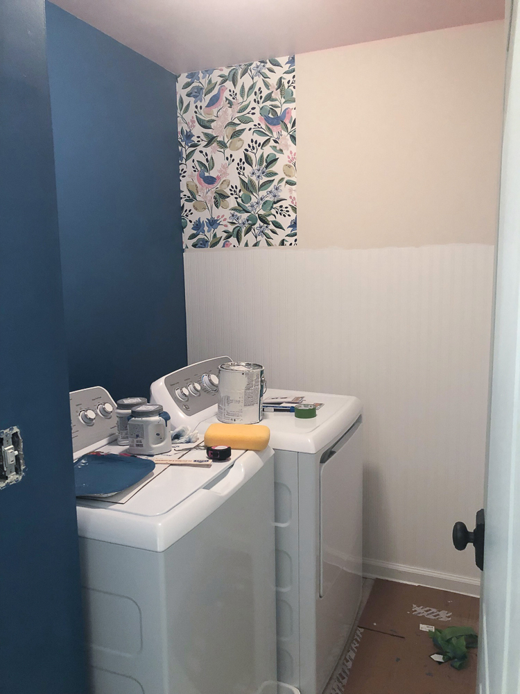 Foyer Wainscoting with Green Botanical Wallpaper  Transitional   Entrancefoyer