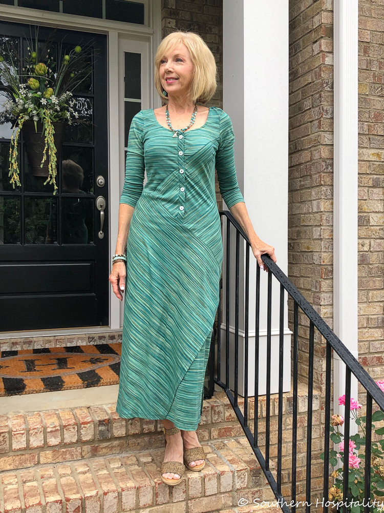 Fashion over 50: Blue/Green Dress from eShakti - Southern Hospitality