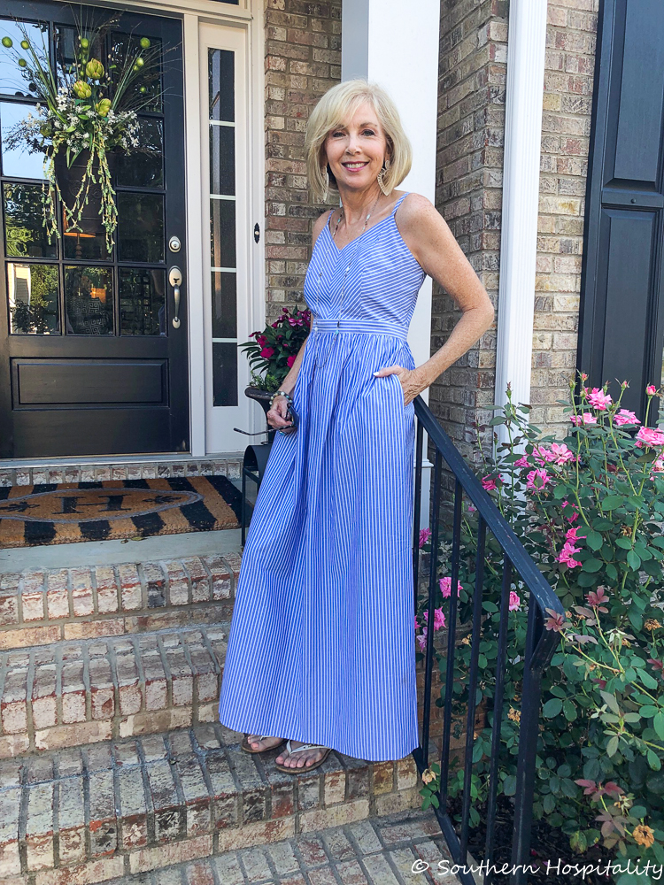 Fashion over 50: Summer Striped Maxi Dress - Southern Hospitality