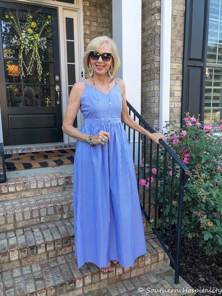 Fashion over 50: Summer Striped Maxi Dress - Southern Hospitality