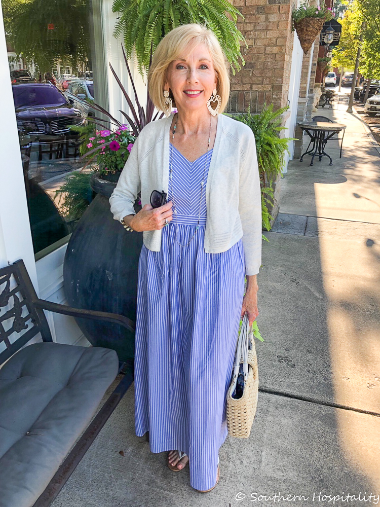 Fashion over 50: Summer Striped Maxi Dress - Southern Hospitality