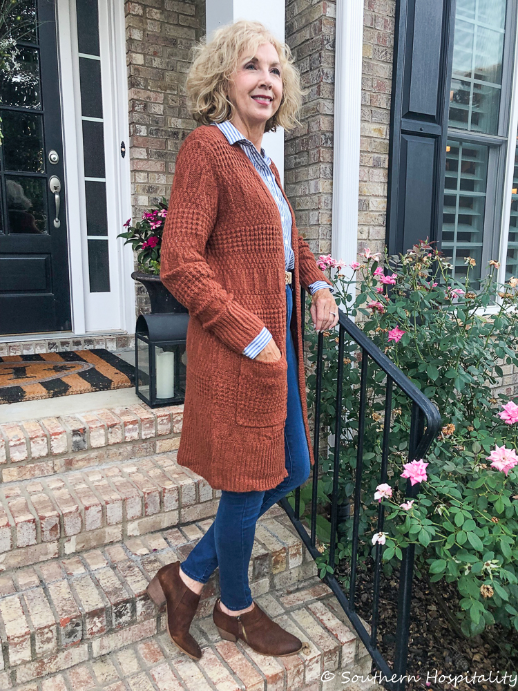 Rust cardigan sweater sale