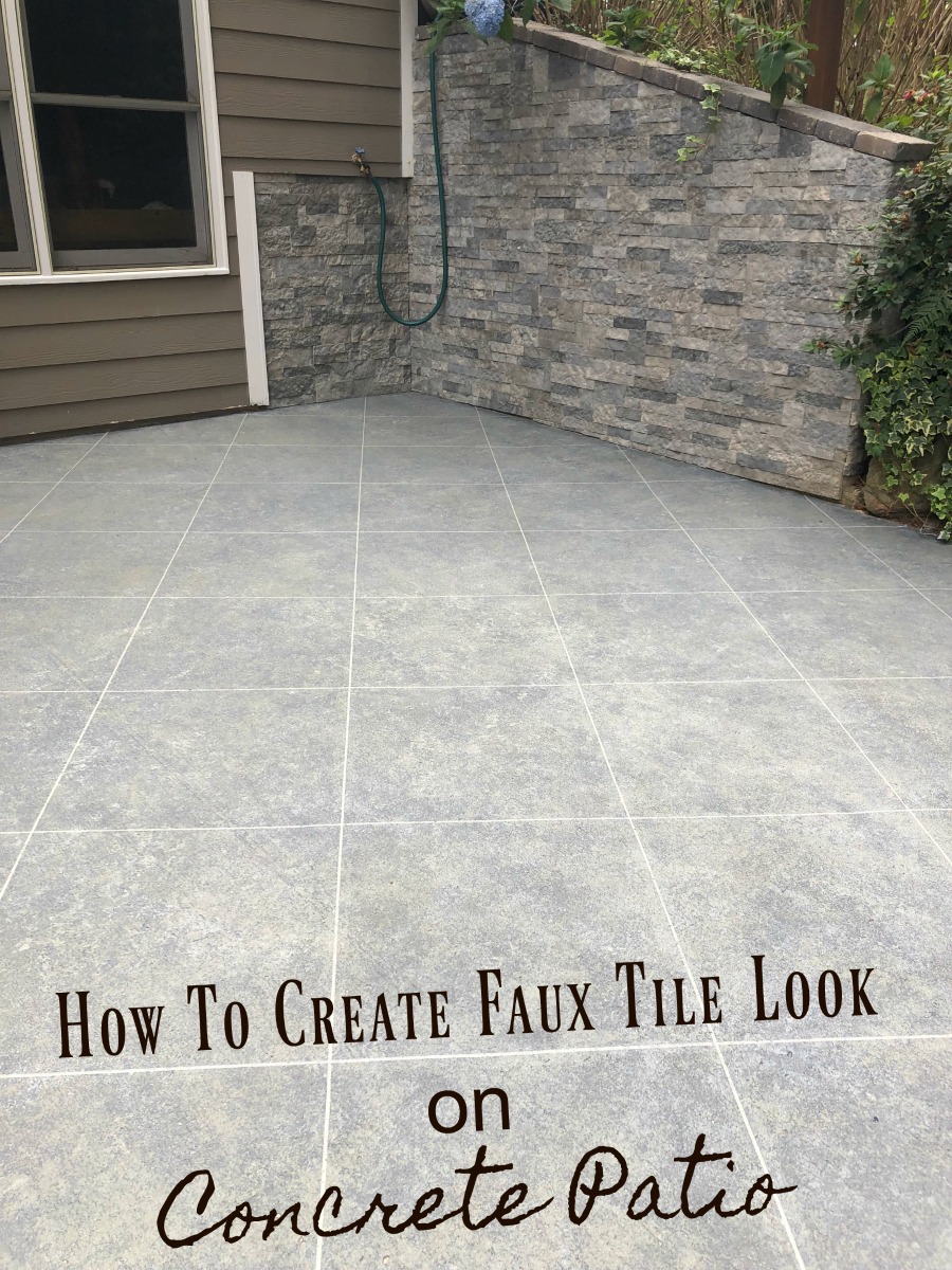 create a tile look on concrete patio using tape and stone finish paint