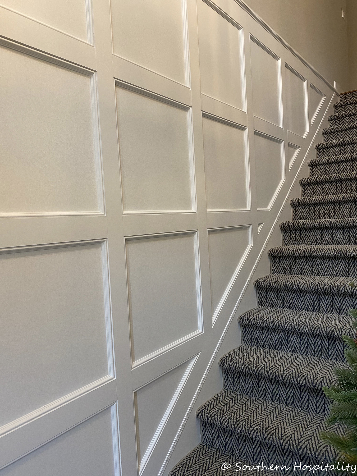 How to Add Box Molding to a Stair Wall - Southern Hospitality