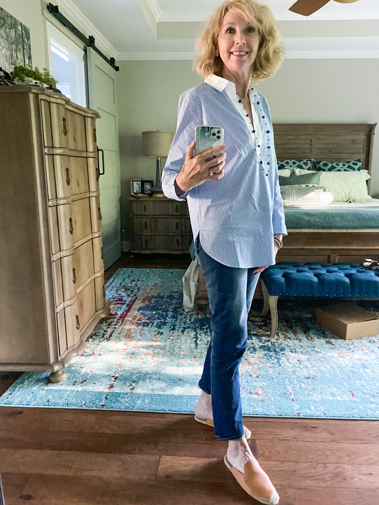 Fashion over 50: White Jeans Colorful Tops - Southern Hospitality