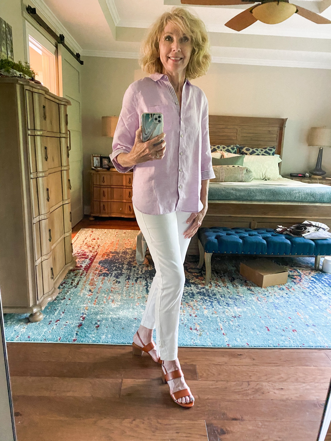 Fashion over 50: White Jeans Colorful Tops - Southern Hospitality